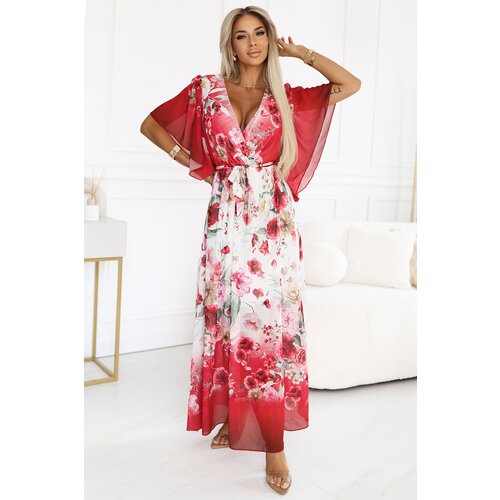 numoco basic 603-1 Airy wrap maxi dress with floral pattern – red roses Cene