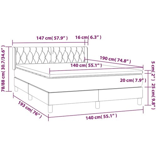  Krevet s oprugama i madracem krem 140 x 190 cm od tkanine Slike