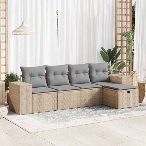 VidaXL 5-dijelni vrtni set sofa s jastucima bež od poliratana Slike