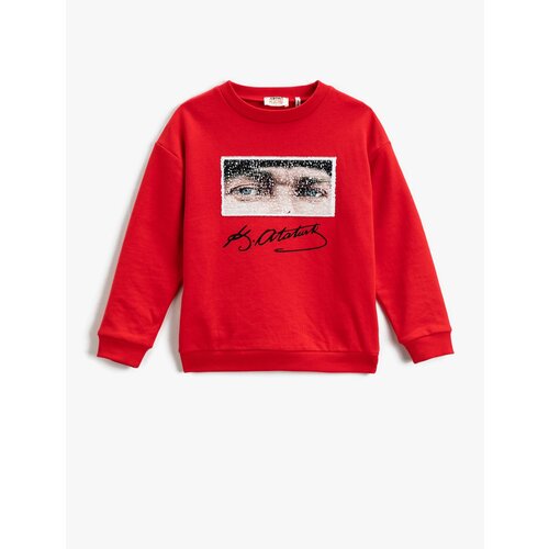 Koton Atat&amp;uuml;rk Printed Sweatshirt with Sequin Embellishment on Both Sides. Slike