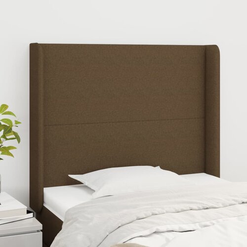 VidaXL Vzglavje z u&amp;scaron;esi temno rjav 103x16x118/128 cm blago Slike