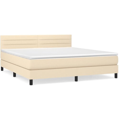 VidaXL Krevet s oprugama i madracem krem 160x200 cm od tkanine Slike