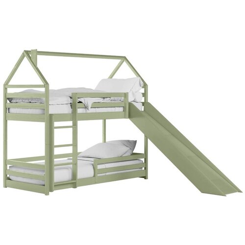 Molarem Home Drveni dječji krevet na kat Play s toboganom - olive - 200x90 - Bez madraca Cijene