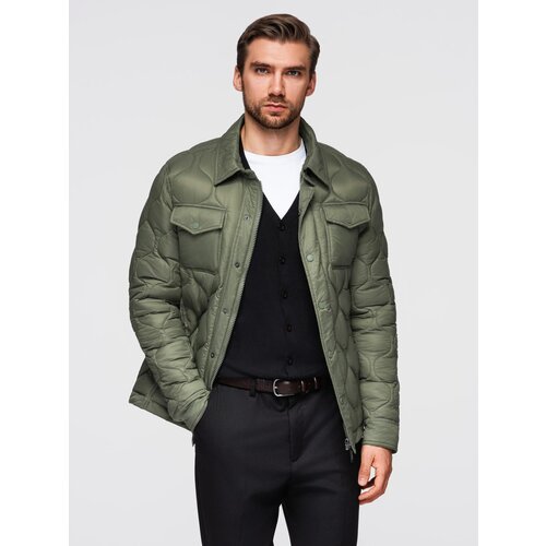 Ombre Men&amp;#039;s quilted jacket in shirt cut - olive Slike