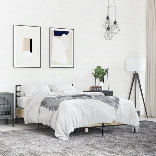  The Living Store Posteljni okvir sonoma hrast 135x190 cm inž. les in kovina - Posteljni Okvir, (21498244) Cene