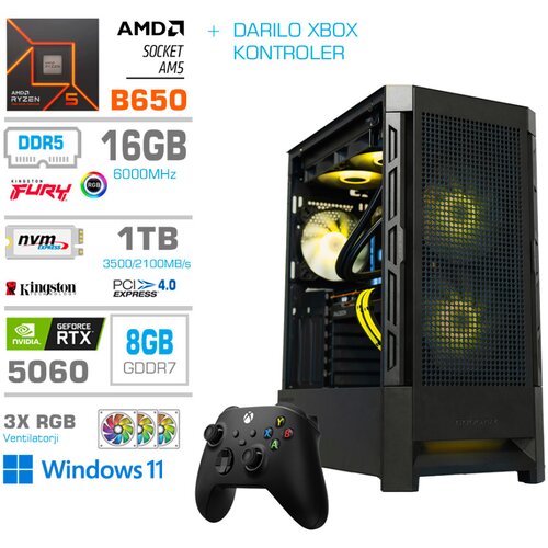 MEGA Računalnik MT S8 R5-7600/RTX5060/16GB-DDR5/1TB-4.0/750W/Win11Home/črna RGB + Estetski napajalni kabli [Rumena / Črna] * DARILO *, (22133769) Cene