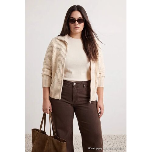 Trendyol ženska jakna Wardrobe Essentials Stone Double-Sided Zipper Soft Textured Knitwear Cardigan Tbbaw27Av00011 Cene