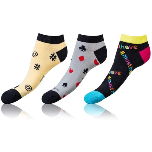 Bellinda CRAZY IN-SHOE SOCKS 3x - Modern colored low crazy socks unisex - yellow - black - gray Slike