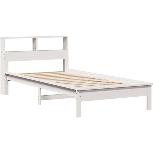 VidaXL Krevet s regalom za knjige bez madraca bijeli 75x190cm borovina Slike