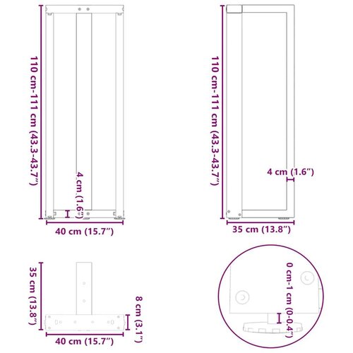  Noge barski stol T-oblika 2 kom 40x35x(110-111) cm čelik Slike
