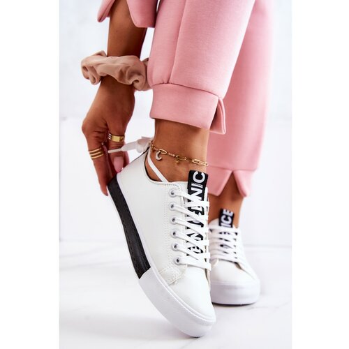 Kesi Women's Leather Sneakers White and Black Mikayla Slike