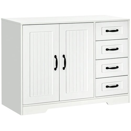  Komoda moderni stil 4 ladice 1 ormarić 105 cm x 40 cm x 76 cm bijela Slike