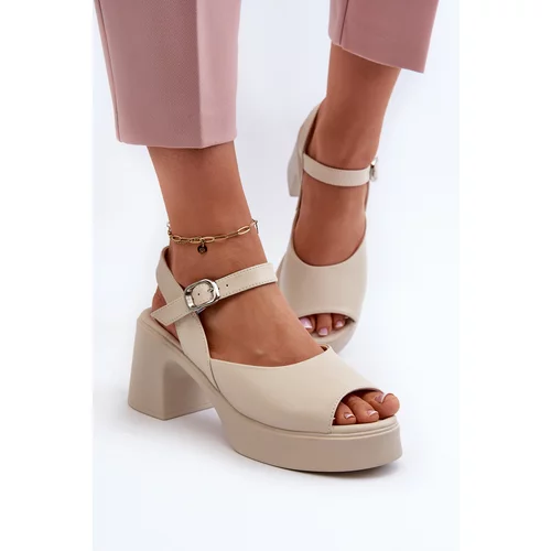 Kesi Women's leather sandals with high heels Vinceza beige