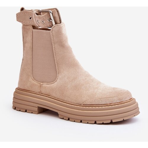 Boto Suede Ankle Boots With Massive Sole Light Beige Ozaro Cene