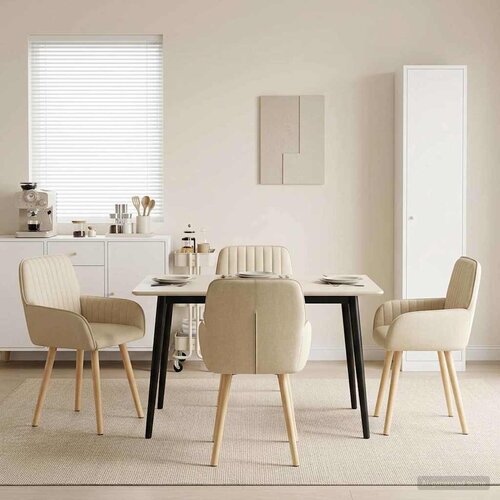  Trpezarijske stolice 4 pcs Tkanina Krem 56,5 x 50 x 87,5 cm Cene