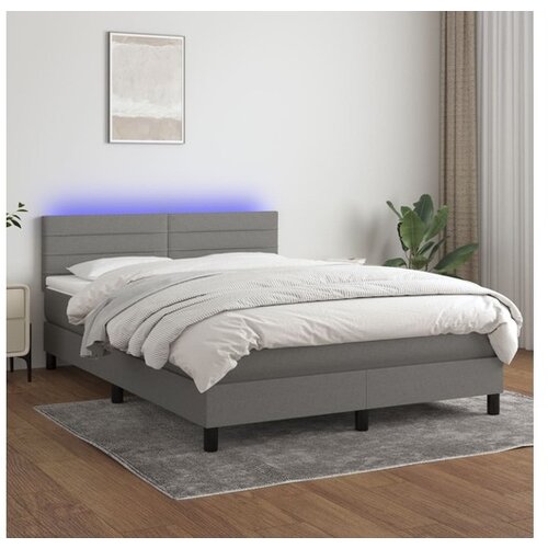  Box spring postelja z vzmetnico LED temno siva 140x200 cm blago Cene