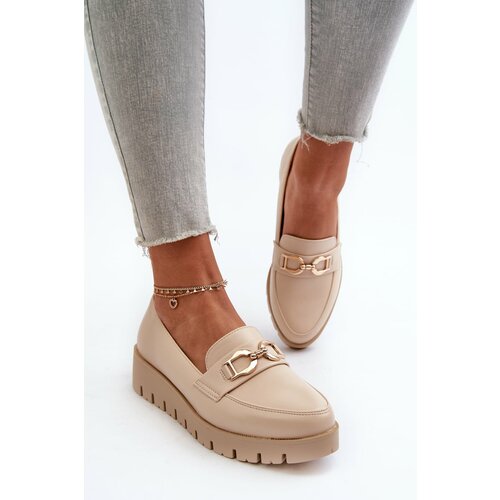 Kesi Women's platform loafers with embellishment, light beige Kaldina Slike