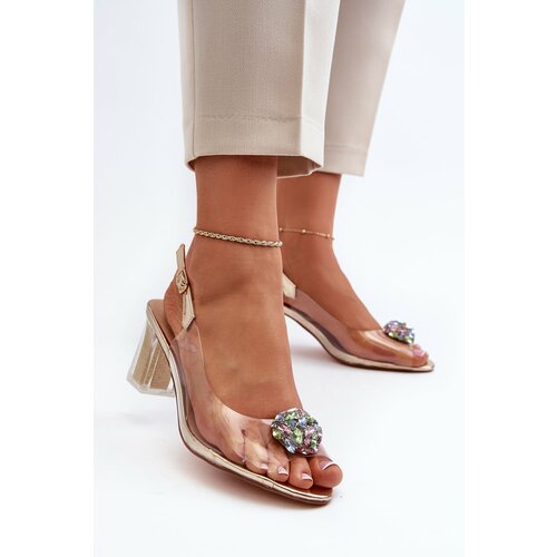 Kesi Transparent high-heeled sandals with gold D&A embellishment Cene