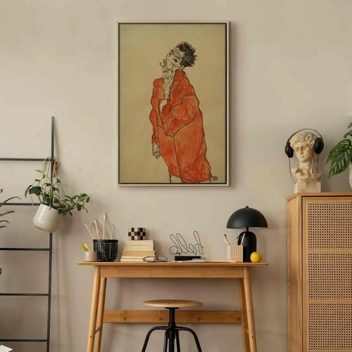  Slika - Egon Schiele &amp;ndash; Self-Portrait (Man in Orange Jacket) 60x90 U prirodnom drvenom okviru Slike