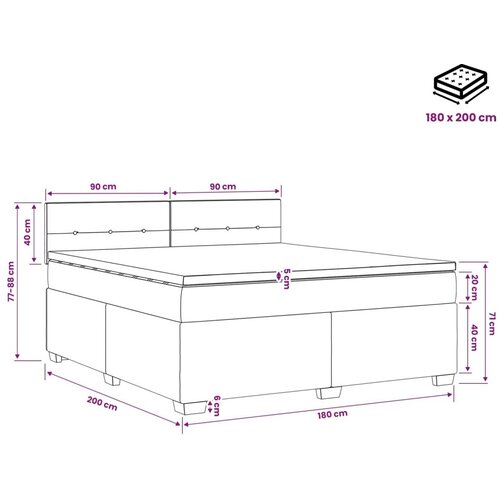  s box springom madracem i LED-om Svjetlosiva Bar&amp;scaron;un - Svjetlosiva 180 x 200 cm Pro&amp;scaron;iveno gumbima Slike