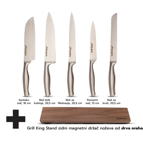 Grill King set Classic noževa s magnetnim držačem od orahovog drveta Slike