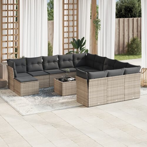 vidaXL 13-dijelni set vrtnih sofa od poliratana s jastucima sivi Cijene