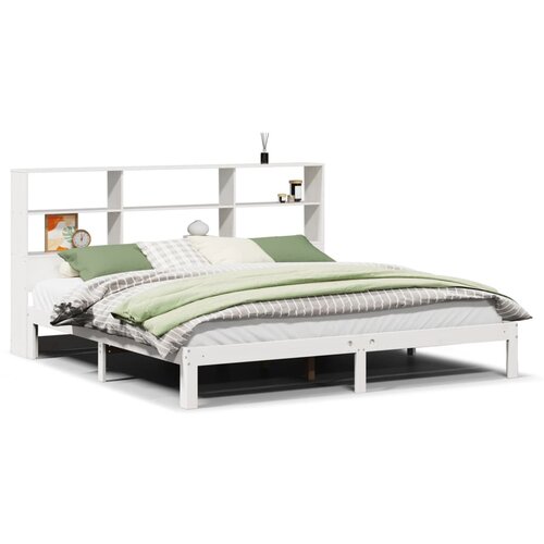  s regalom z knjige bez madraca bijeli 180x200cm borovina Slike