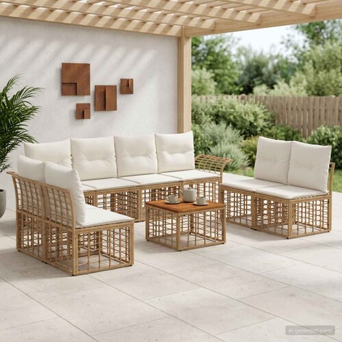  Set vanjskih sofa 9 kom. Prirodna i krema bijela Poliester Slike