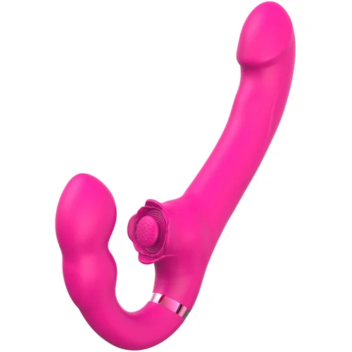 SuperLove Strapless Strap-On with Dual Vibrations, Flapping & Remote Pink