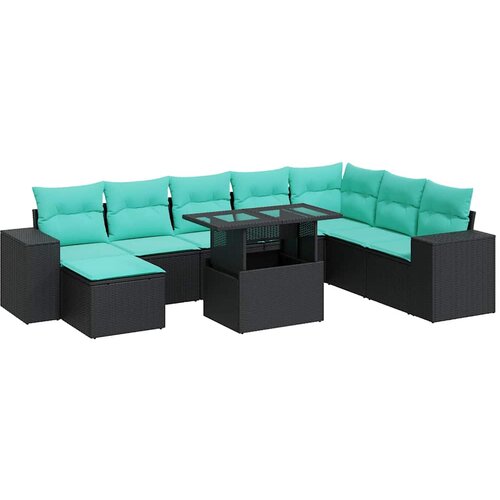  9-dijelni set vrtnih sofa s jastucima crni od poliratana bagrem Smeđa Slike