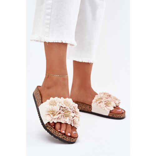 Boto Women's Cork Sole Slippers With Flowers Beige Ferenza Cijene