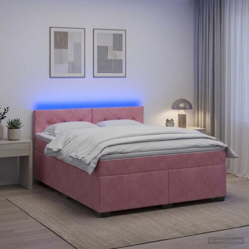  s box springom madracem i LED-om Ružičasta 160 x 200 cm - Ružičasta 160 x 200 cm Prošiveno gumbima Cene