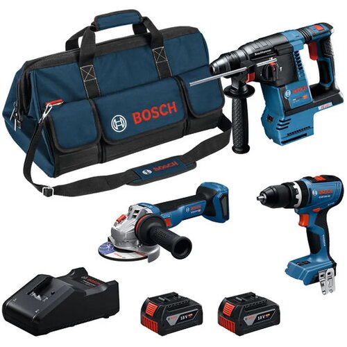 Bosch Aku set Combo kit (udarna bu&scaron;ilica-izvijač,čekić,kutna brusilica) + 2 akumulatora, punjač i torba Cijene
