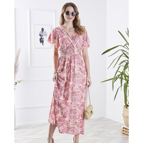 Resti Patterned pink women's midi dress Clothing Cene