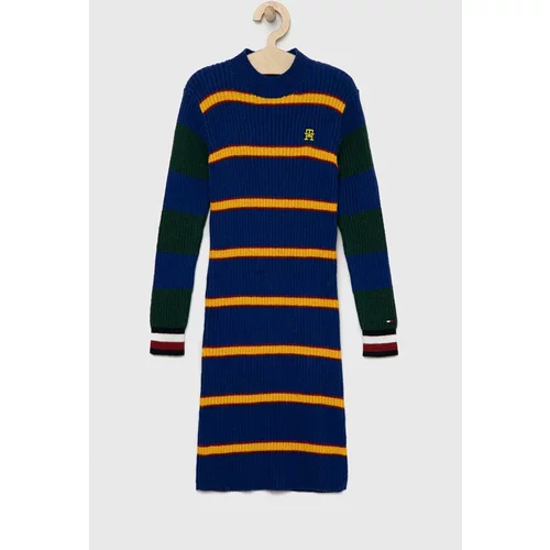 Tommy Hilfiger Otroška obleka iz volnene mešanice mornarsko modra barva