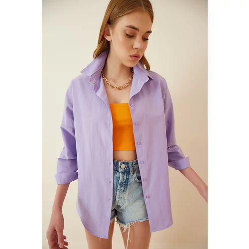 Happiness İstanbul Women's Light Lilac Oversize Long Basic Shirt