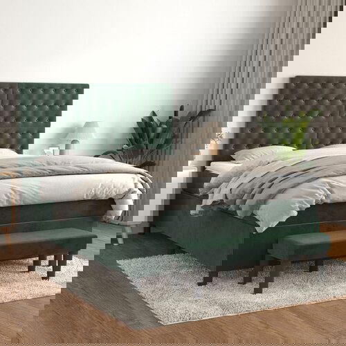  The Living Store Box spring postelja z vzmetnico temno zelen 140x190 cm žamet - Box Spring Postelja, (21491120) Cene