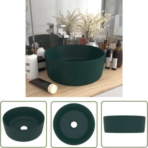 The Living Store Razkošen umivalnik okrogel mat temno zelen 40x15 cm keramičen - Razkošen Umivalnik, (21744803) Cene