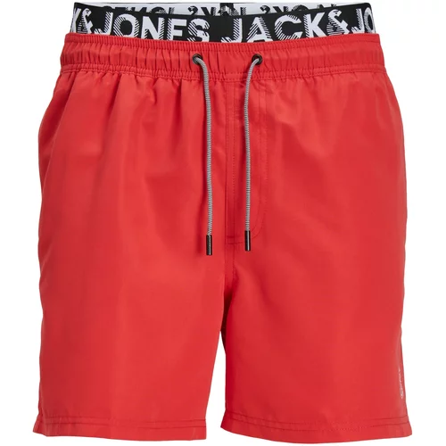 Jack & Jones Kratke kopalne hlače 'FIJI' rdeča / črna / bela