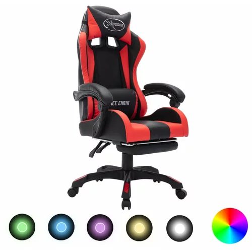  Igraća stolica s RGB LED svjetlima crveno-crna od umjetne kože