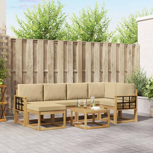  Set vanjskih sofa 7 kom. Bijela i bež Čvrsto drvo akacije Cijene