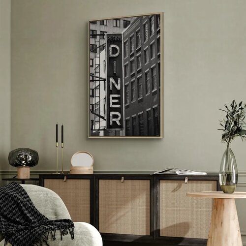  Slika - New York Neon Sign (1 Part) Vertical 40x60 U prirodnom drvenom okviru Slike