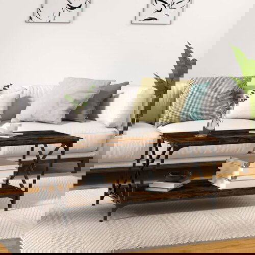 VidaXL Klubska mizica dimljen hrast 100x50x45 cm inžen. les in železo Slike