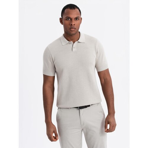 Ombre Men's cotton structured knit polo shirt - beige Cene