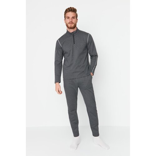 Trendyol Men&amp;#039;s Anthracite Bedstead Stitched Regular Fit 2 Yarn Knitted Pajamas Set Slike