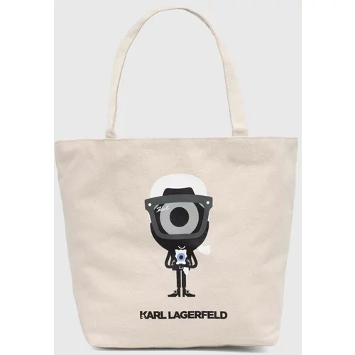 Karl Lagerfeld Bombažna torba bež barva