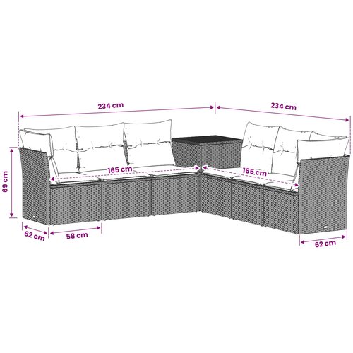  Set sofe 7 kom. Crna 234 x 234 x 85 cm Poli Rattan i čelik Slike