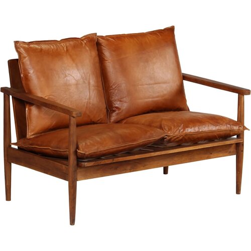 Maison Chic Sedežna garnitura - kavč 2-delna rjavo pravo usnje in akacijev les, (21729335) Cene