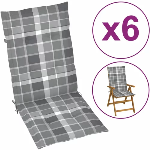 vidaXL Jastuci za stolice 6 kom sivi karirani 120x50x3 cm od tkanine