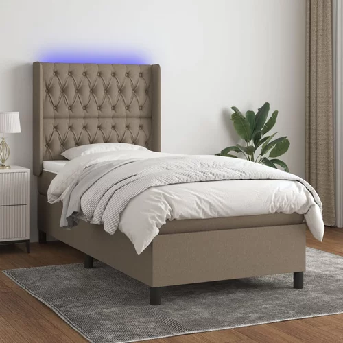 vidaXL Box spring postelja z vzmetnico LED taupe 90x200 cm blago
